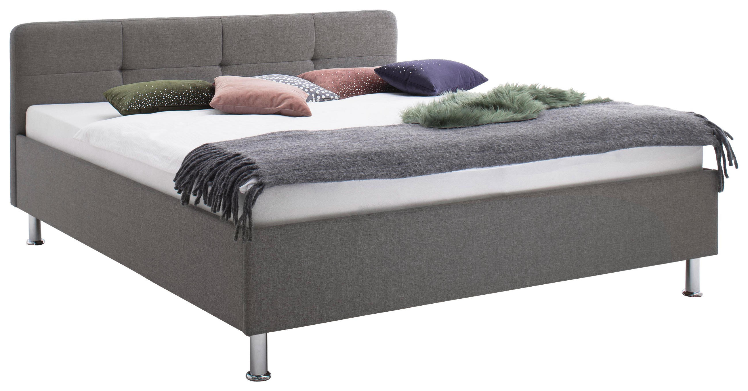 Polsterbett 180/200 cm in Chromfarben, Hellgrau