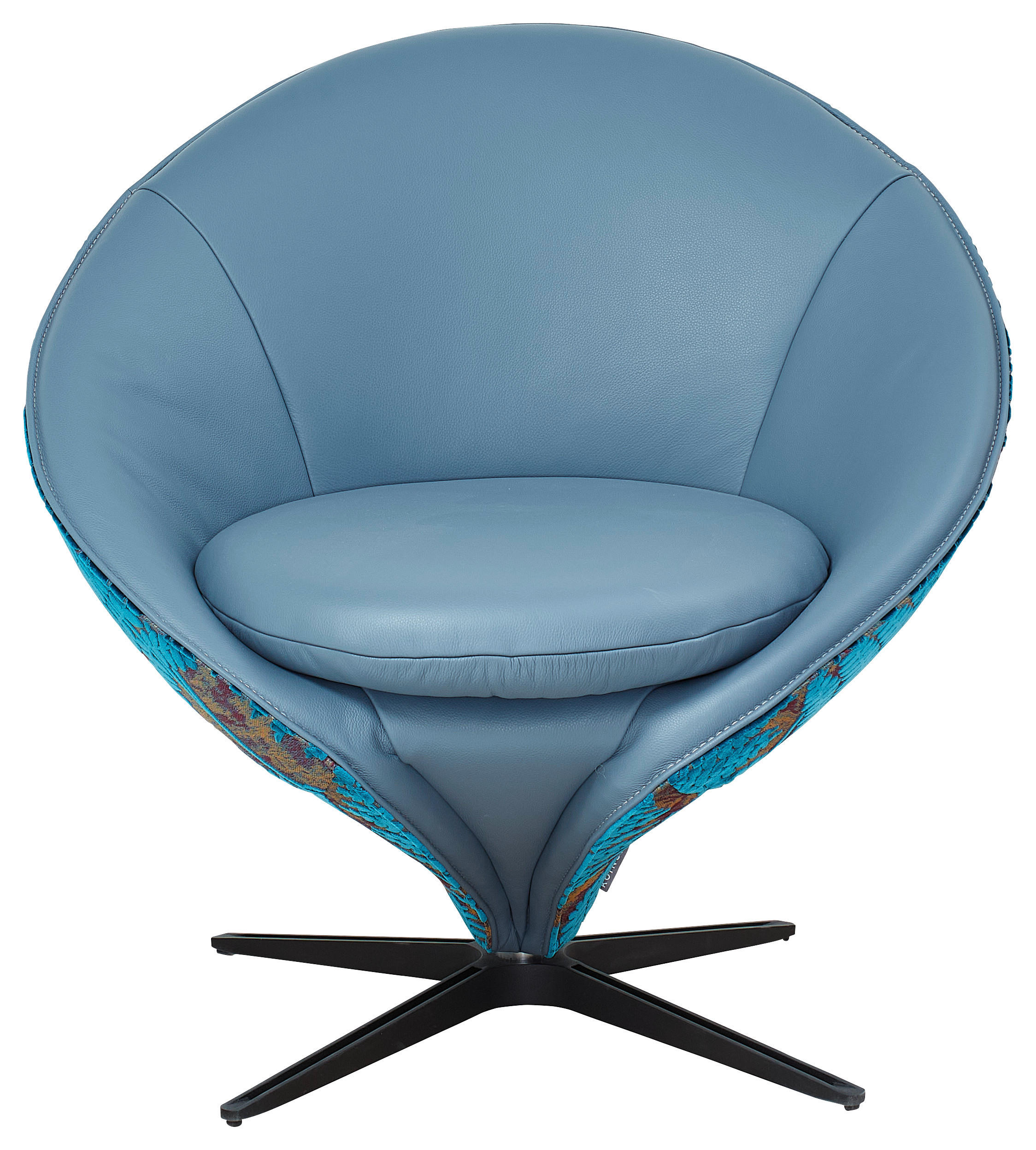 SESSEL in Flachgewebe Kombination Echtleder/Stoff Blau, Goldbraun  - Blau/Beige, Design, Leder/Textil (85/81/79cm) - Koinor