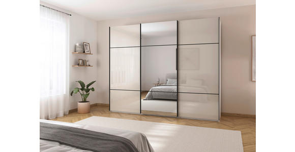 SCHWEBETÜRENSCHRANK 301/223/68 cm 3-türig Weiß, Champagner - Champagner/Schwarz, KONVENTIONELL, Glas/Holzwerkstoff (301/223/68cm) - Novel