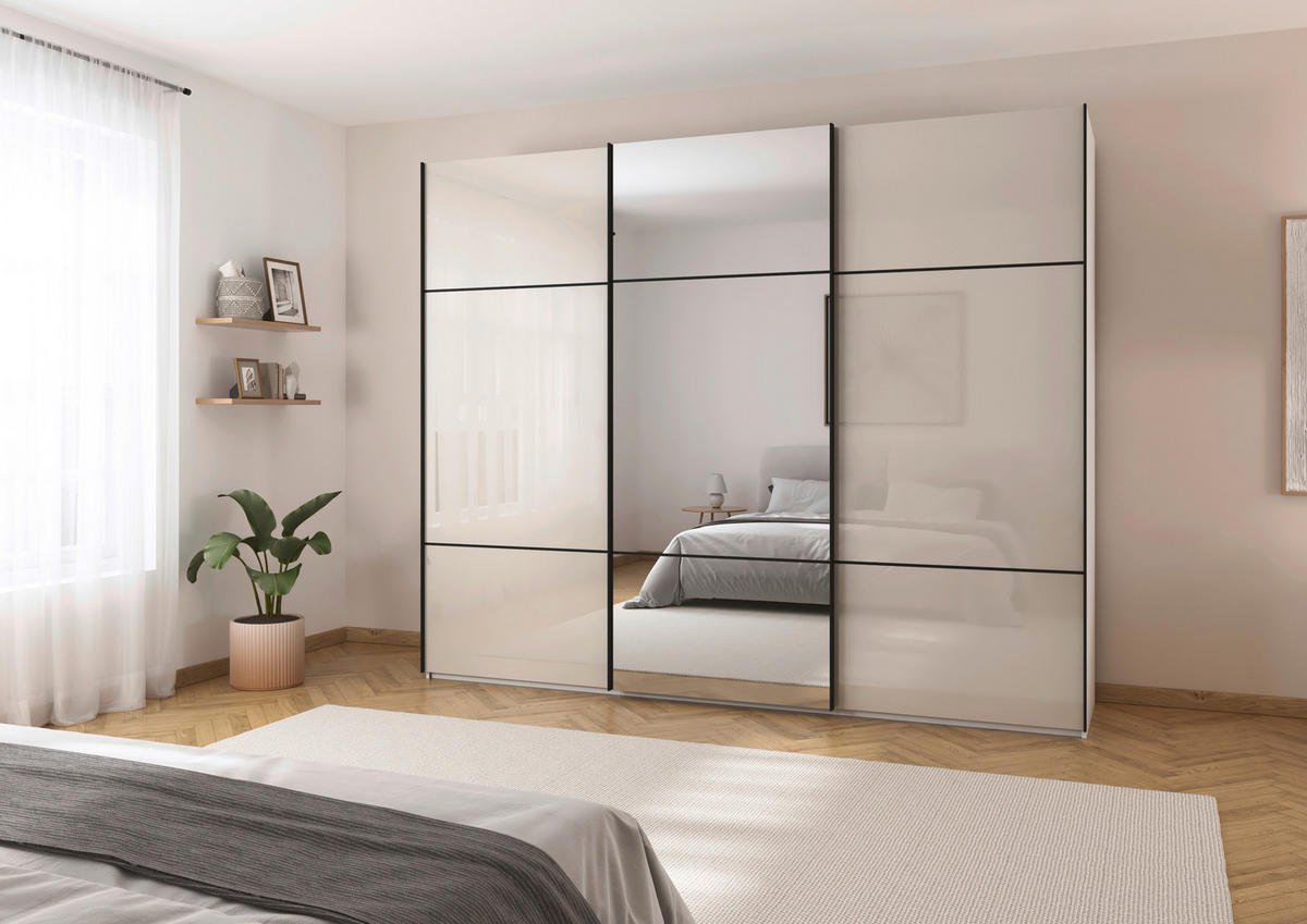 SCHWEBETÜRENSCHRANK in Weiss, Champagner  - Weiss/Champagner, Konventionell, Glas/Holzwerkstoff (271/223/68cm) - Novel