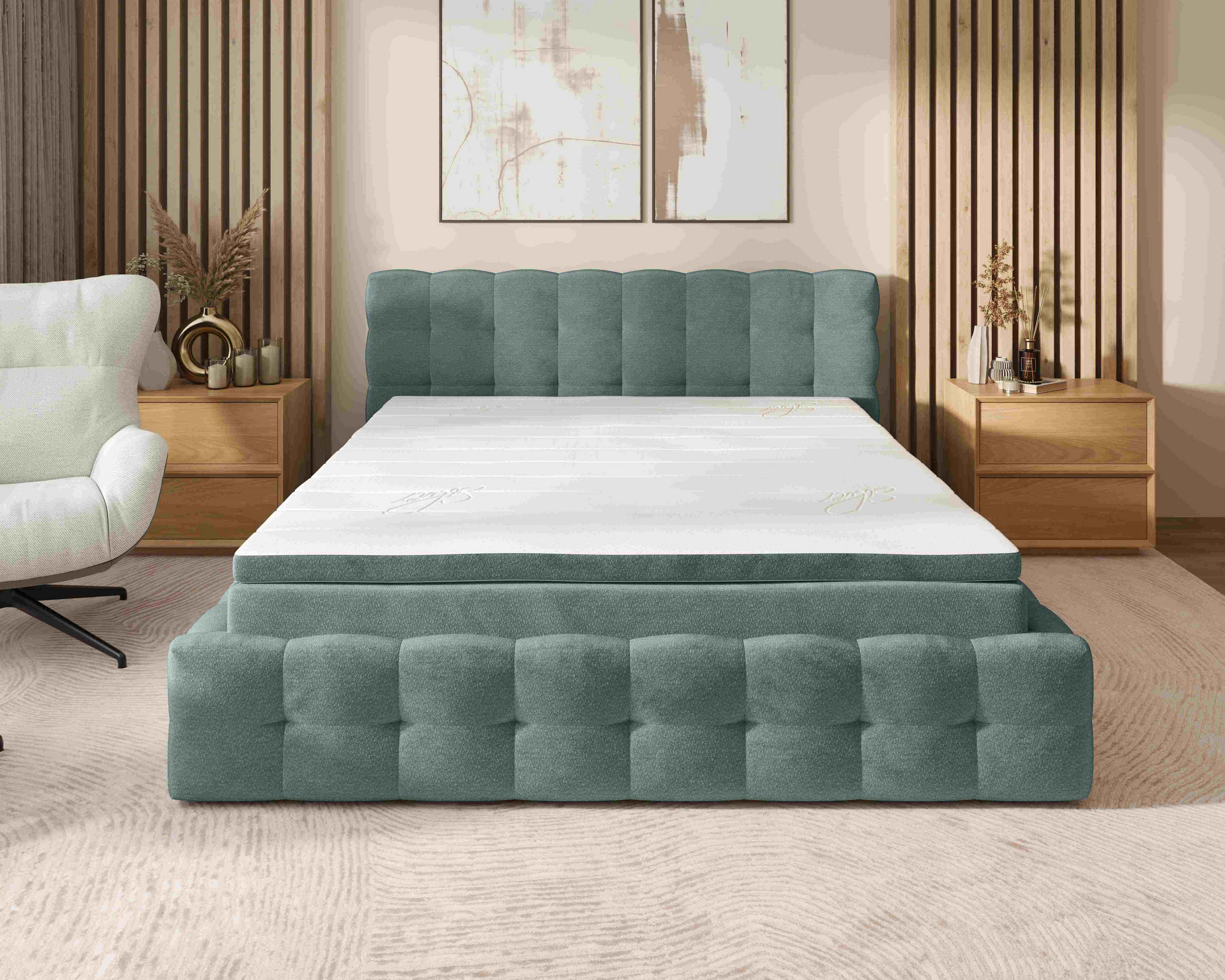 POLSTERBETT 140/200 cm,  in Grau, Matratze, gepolstertes Kopfteil, Lattenrost, Bettkasten, Topper, H3 + H3 = fest  - Schwarz/Weiß, MODERN, Holz/Kunststoff (140/200cm) - Chameo