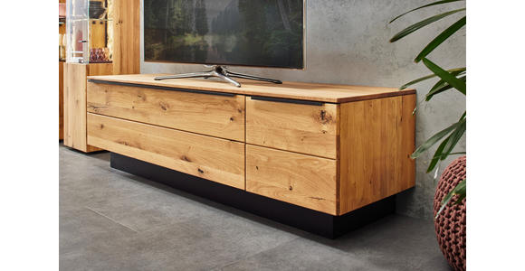 WOHNWAND  in Eichefarben  298/205,7/53,7 cm  - Eichefarben/Schwarz, Natur, Glas/Holz (298/205,7/53,7cm) - Valnatura