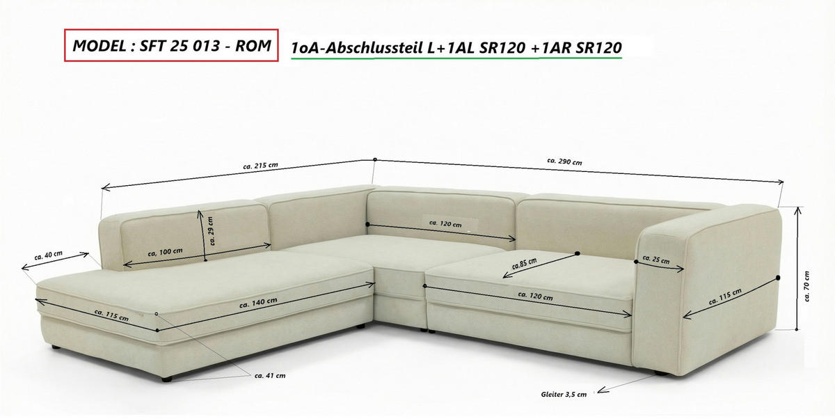 ECKSOFA Chilliano Beige Struktur Rücken echt  - Beige/Schwarz, Design, Kunststoff/Textil (255/290cm) - Chilliano