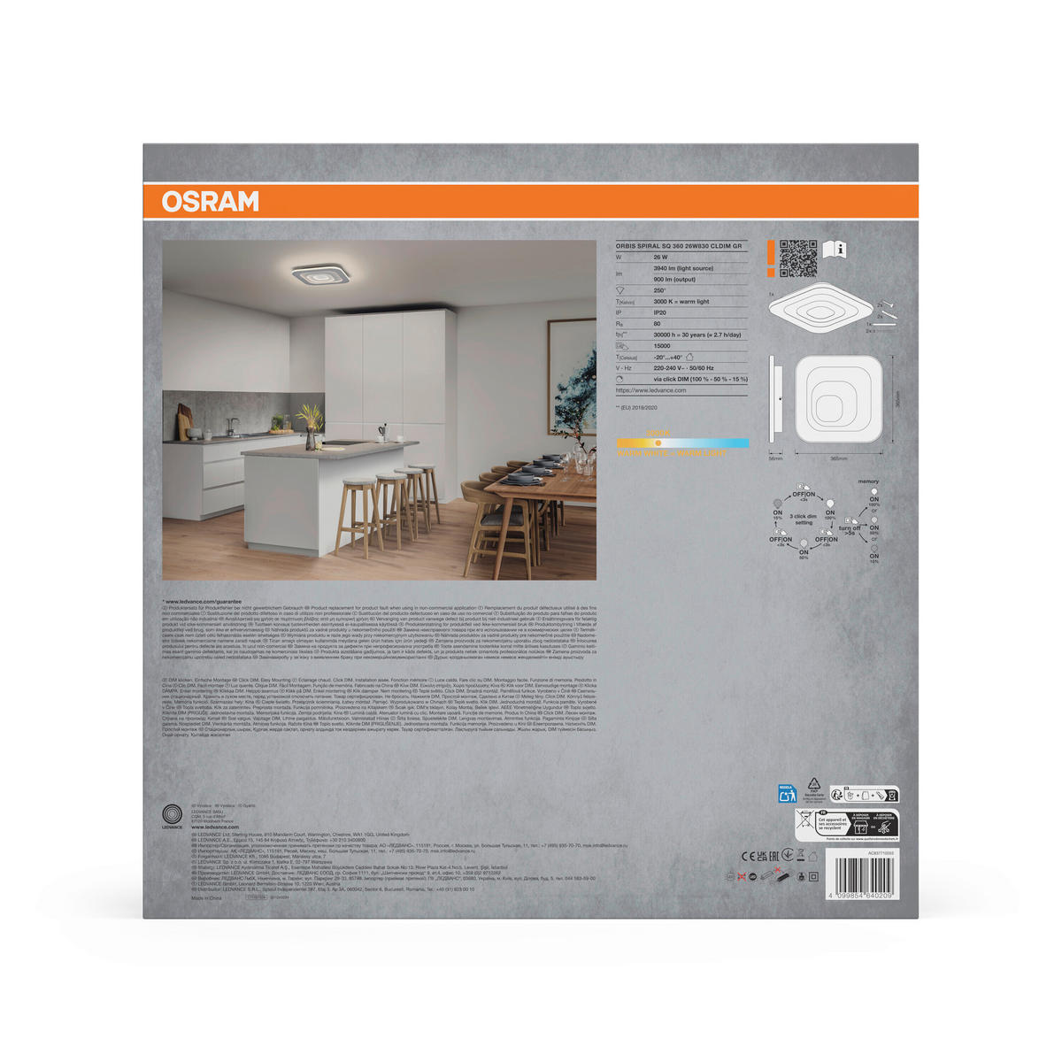 LED-DECKENLEUCHTE Orbis Spiral 36,5/36,5/5,6 cm   - Grau, Design, Kunststoff/Metall (36,5/36,5/5,6cm) - Osram