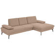 ECKSOFA in Chenille, Mikrofaser Sandfarben  - Sandfarben/Schwarz, Design, Textil/Metall (299/157cm) - Dieter Knoll