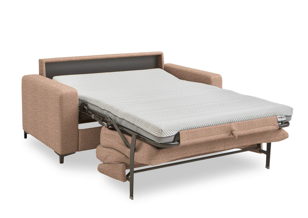 SCHLAFSOFA Webstoff Aprikose Armteil rechts, Armteil links, Rückenfutter, Schlafen auf Sitzhöhe, Stoffauswahl, Fussart wählbar  - Aprikose/Schwarz, Konventionell, Textil/Metall (196/87/103cm) - Dieter Knoll