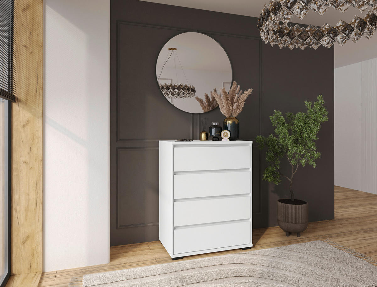 KOMODA  80/103/48 cm  bela  - bela/srebrna, Dizajnerski, pločasti materijal/plastika (80/103/48cm) - Carryhome