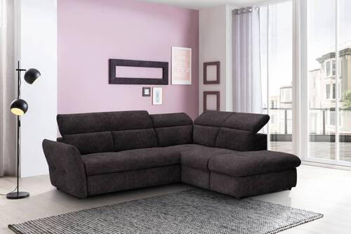 ECKSOFA in Velours Graubraun  254/224 cm  - Graubraun/Schwarz, Design, Kunststoff/Textil (254/224cm) - Stylife