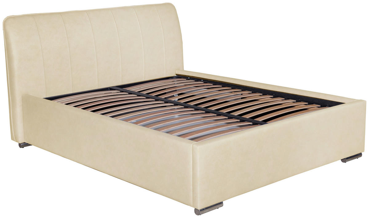 POLSTERBETT 180/200 cm  in Beige  - Chromfarben/Beige, Basics, Holz/Textil (180/200cm) - Boxxx
