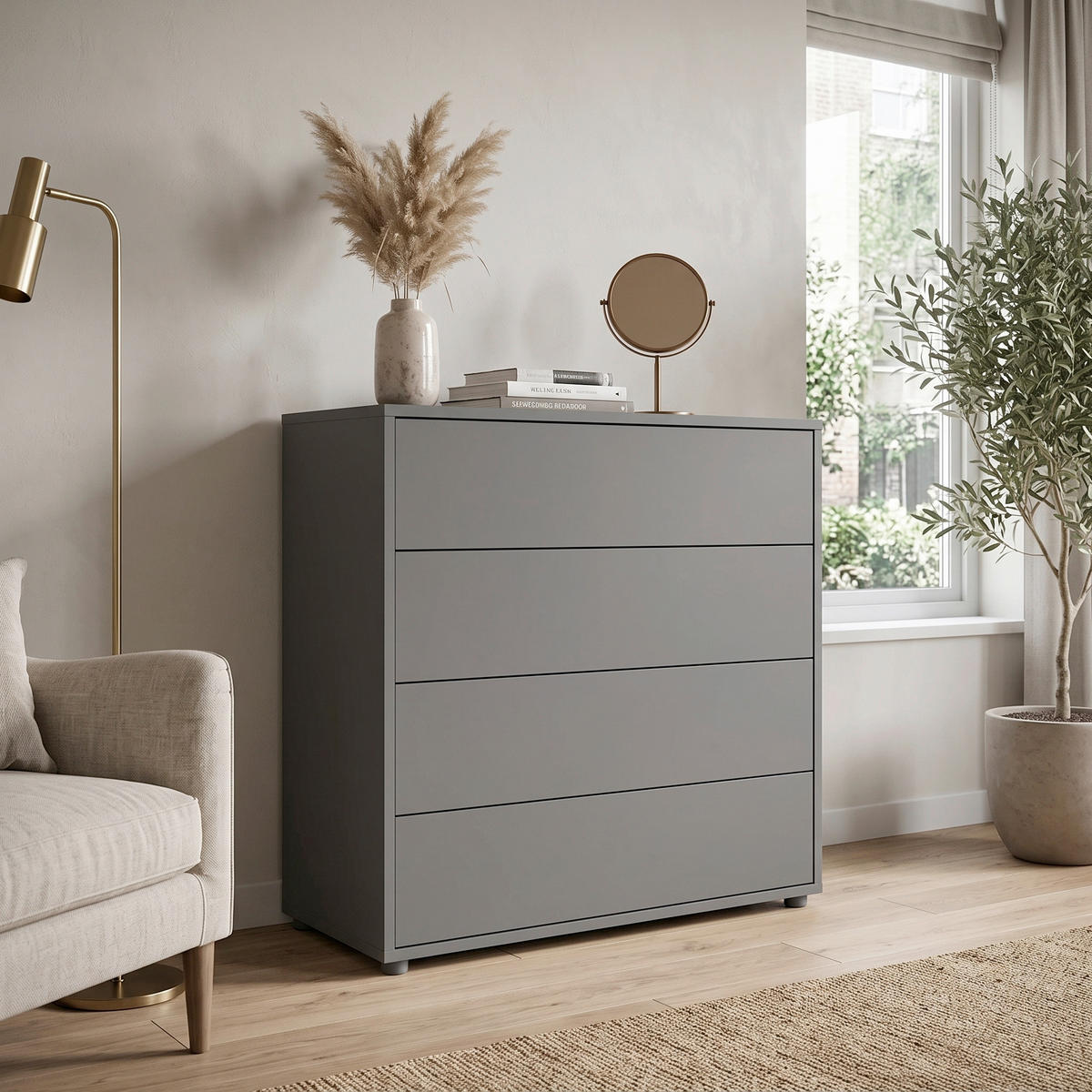 KOMMODE Mailand Typ 3, 79/73/33 cm, 4 Schublade(n)  - Anthrazit/Schwarz, MODERN, Holzwerkstoff/Kunststoff (79/73/33cm) - MID.YOU