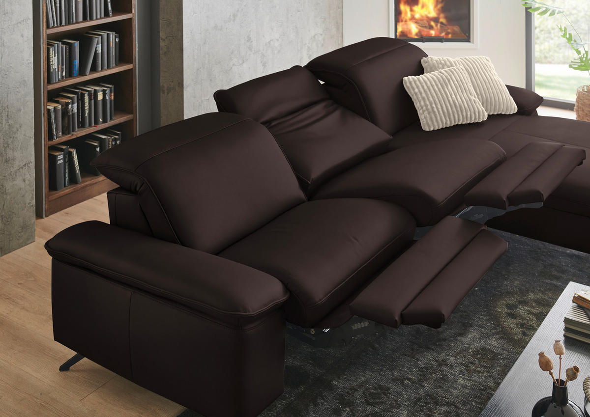 ECKSOFA  Echtleder Braun  - Schwarz/Braun, Design, Leder/Metall (307/169cm) - Beldomo Premium