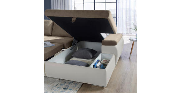 ECKSOFA  in Flachgewebe Weiß, Beige  271/175 cm  - Beige/Weiß, Design, Kunststoff/Textil (271/175cm) - Xora