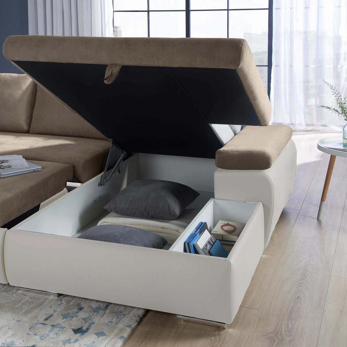 ECKSOFA JOY I -EXKLUSIV- TOP- - Beige/Weiß, Design, Kunststoff/Textil (271/175cm) - Xora