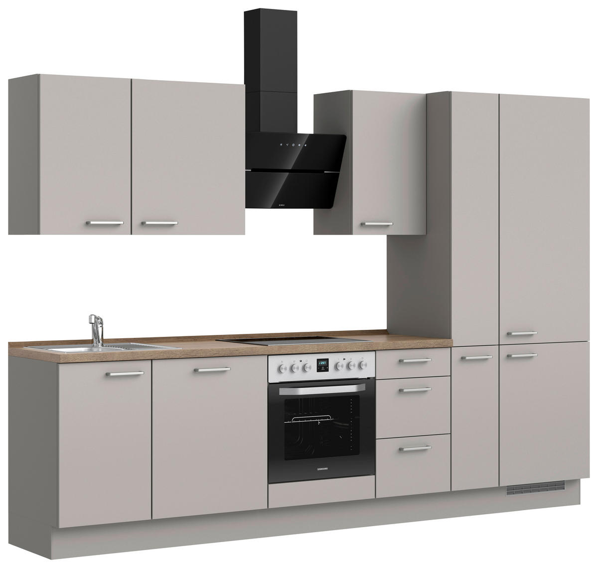 KÜCHENBLOCK Touch 300 cm  in Grau, Eiche dunkel  - Eiche dunkel/Edelstahlfarben, MODERN, Holzwerkstoff/Metall (300cm) - Nobilia
