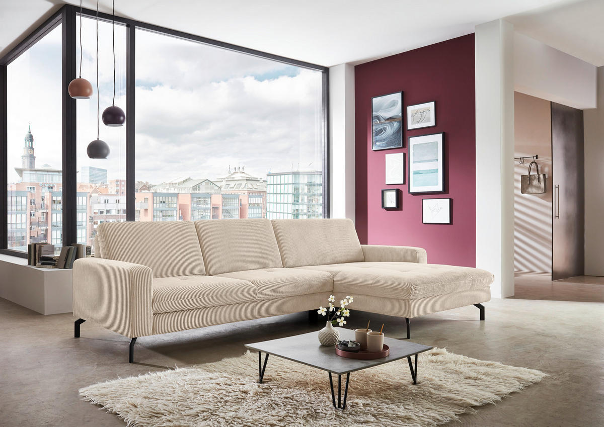 ECKSOFA in Cord Beige  302/178 cm  - Beige/Schwarz, Design, Textil/Metall (302/178cm) - Beldomo Style