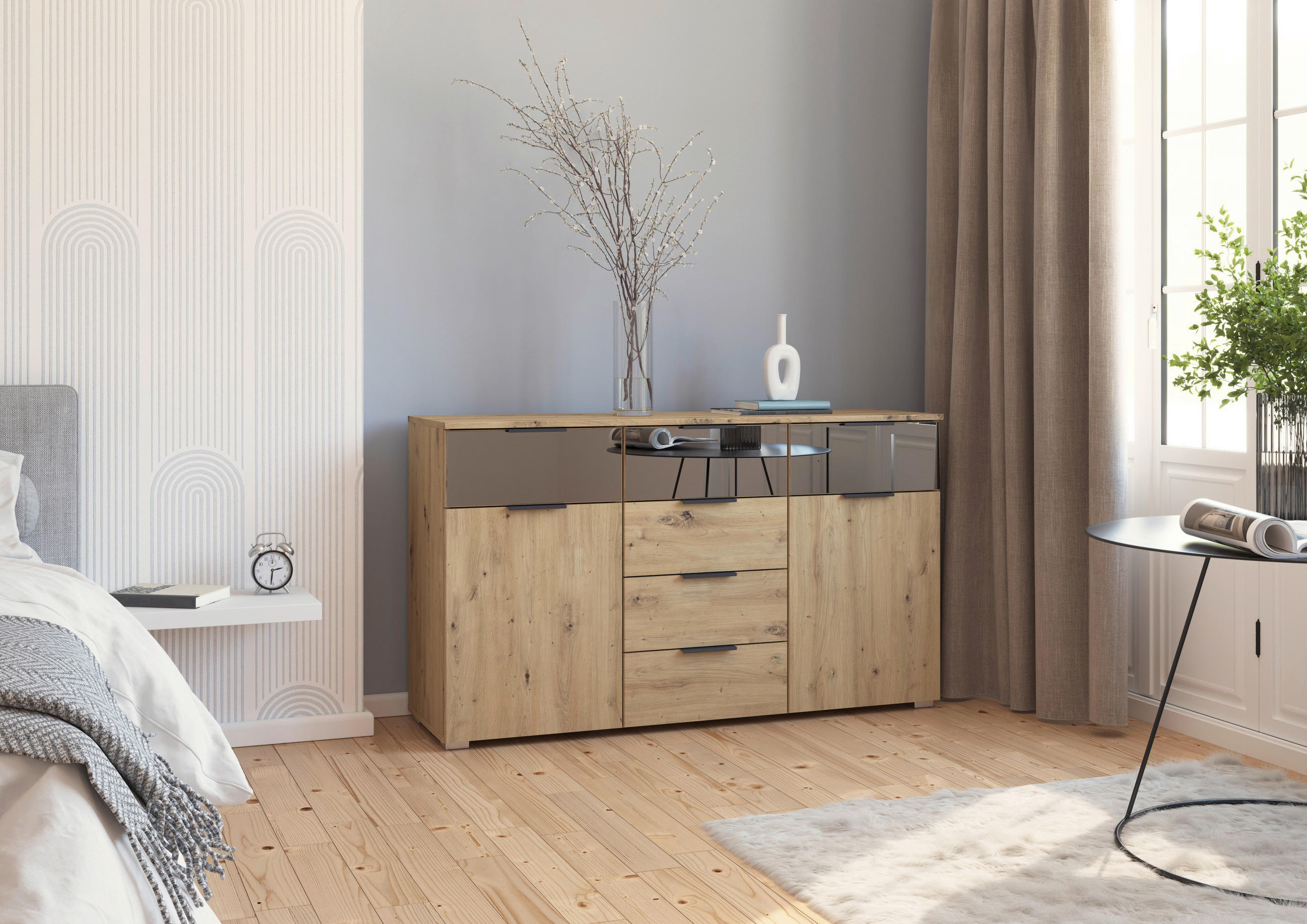 Thumbnail - Rauch Möbel Sideboard, Eiche Artisan, Metall, 6 Schublade(n) Schubladen, 120x81x42 cm, Blauer Engel, BQ - Bündnis für Qu...