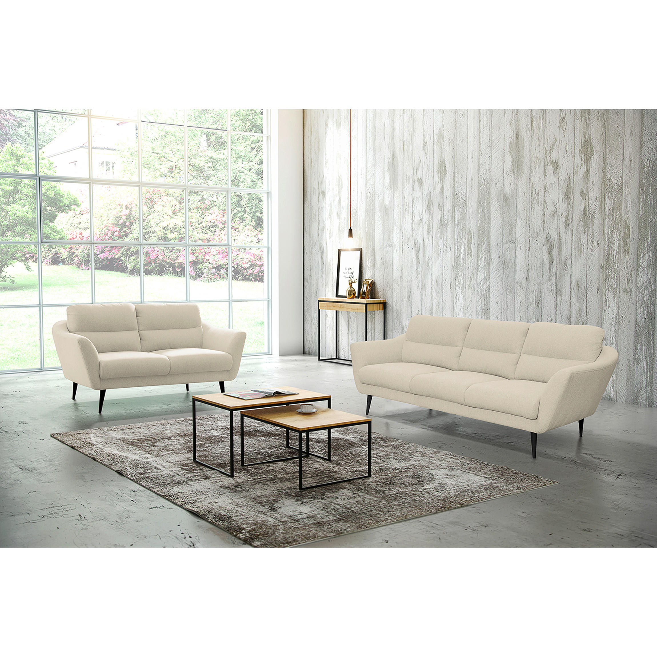 3-SITZER-SOFA in Webstoff Creme  - Creme/Schwarz, Design, Holz/Textil (209/87/88cm) - Livetastic