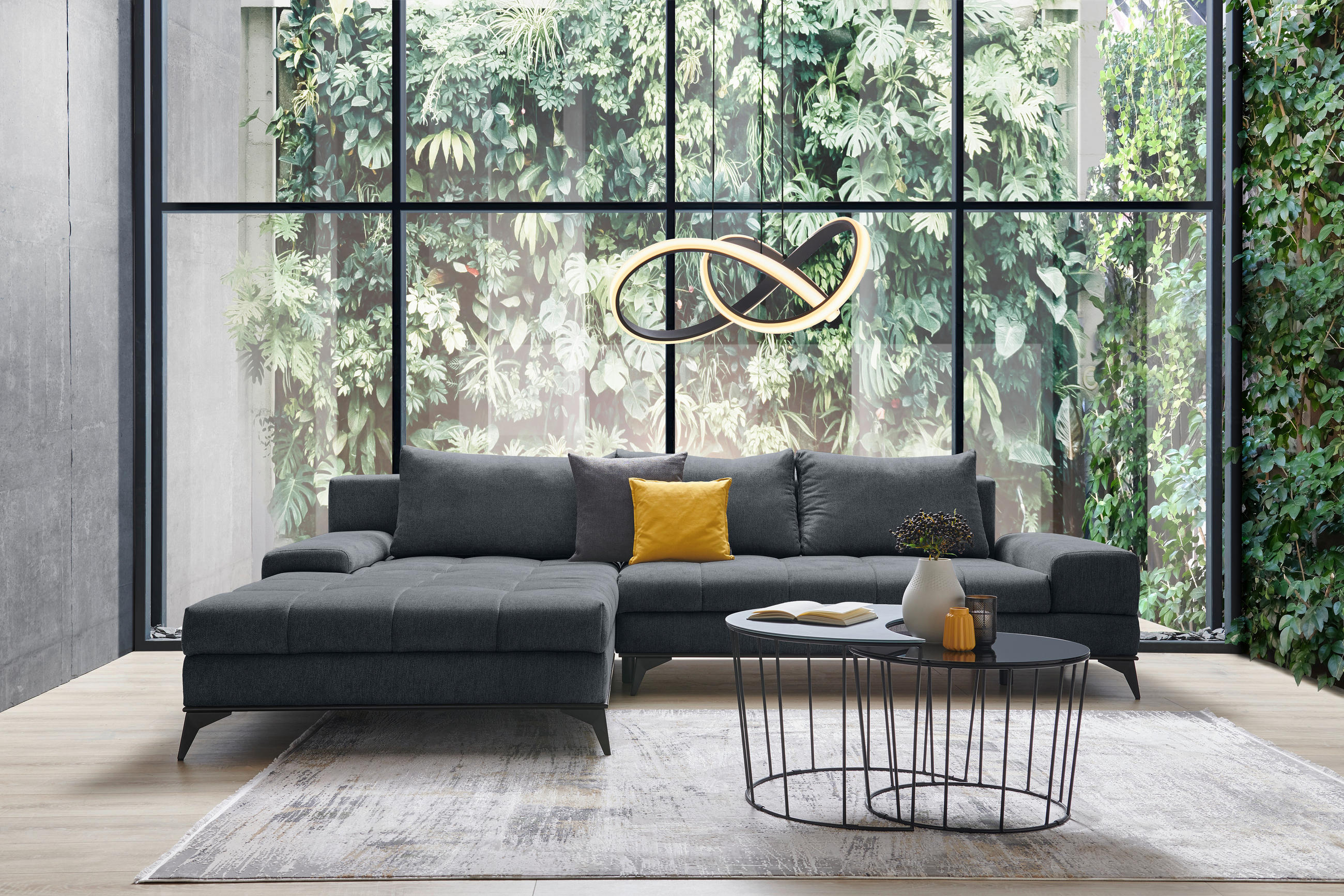 ECKSOFA in Webstoff Blaugrau  - Blaugrau/Schwarz, Design, Textil/Metall (212/315cm) - Carryhome