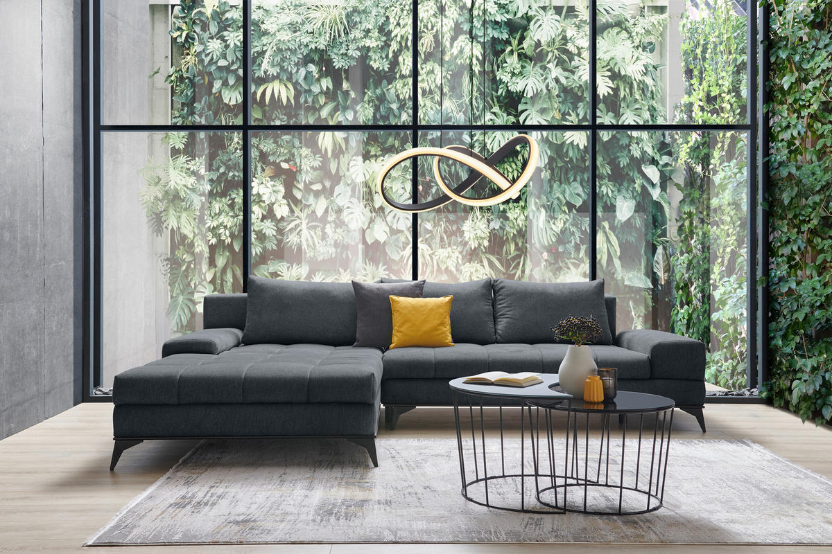 ECKSOFA in Webstoff Blaugrau  - Blaugrau/Schwarz, Design, Textil/Metall (212/315cm) - Carryhome