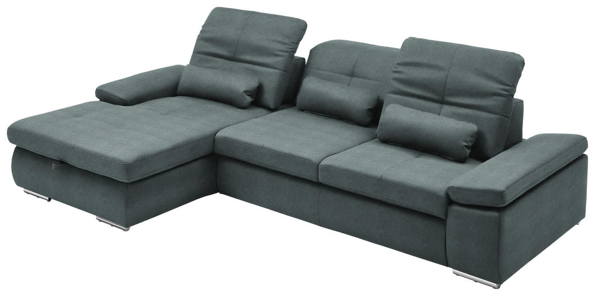 ECKSOFA  in Flachgewebe Blaugrau  195/309 cm  - Chromfarben/Blaugrau, Design, Textil (195/309cm) - Beldomo Style