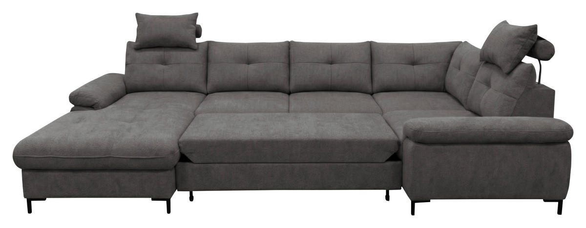 WOHNLANDSCHAFT SOLEI U Dunkelgrau Chenille  - Dunkelgrau/Schwarz, Design, Kunststoff/Textil (188/334/184cm) - MID.YOU