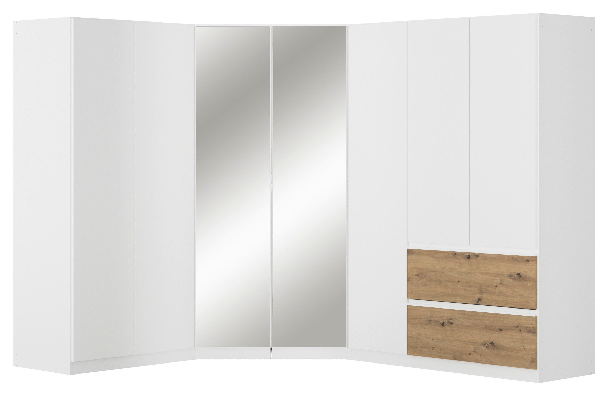 Rauch Möbel Eckkleiderschrank Weiß, Eiche Artisan 208x197x253 cm