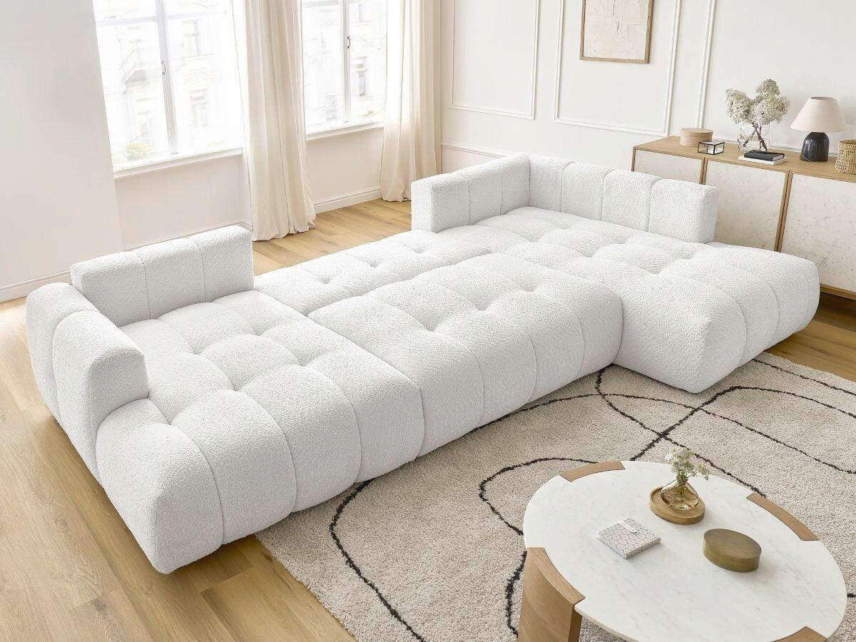 WOHNLANDSCHAFT  FUJI  Weiß Bouclé  - Schwarz/Weiß, MODERN, Kunststoff/Textil (160/377/204cm)