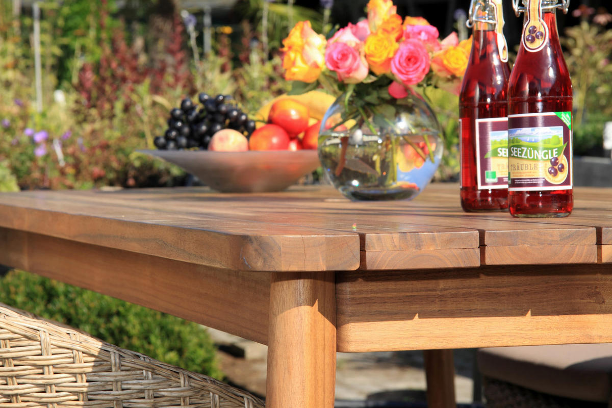GARTENGARNITUR   - Akaziefarben/Teakfarben, Basics, Holz/Kunststoff (180/90/76cm) - Gardenson