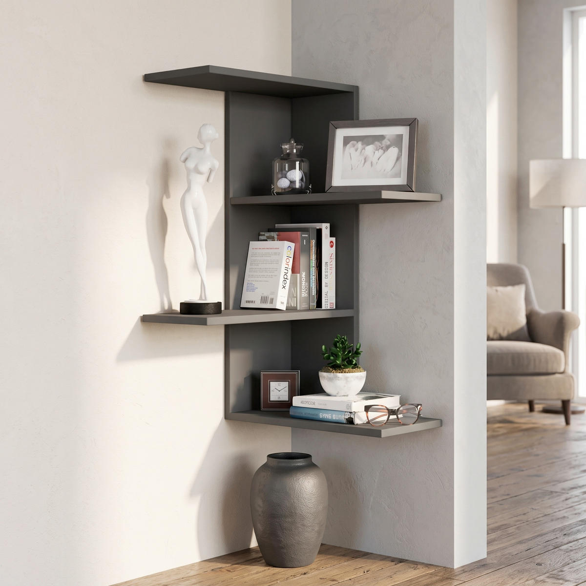 WANDREGAL 45/77/45 cm  - Schwarz, MODERN, Holzwerkstoff (45/77/45cm) - MID.YOU
