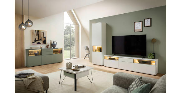 SIDEBOARD Eichefarben, Schilfgrün  180/85/40 cm  - Schilfgrün/Eichefarben, KONVENTIONELL, Glas/Holzwerkstoff (180/85/40cm) - Venda