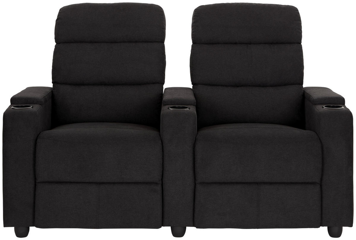 HEIMKINO-SOFA Mikrofaser Anthrazit Relaxfunktion, Getränkehalter  - Anthrazit/Schwarz, KONVENTIONELL, Kunststoff/Textil (164/107/90cm) - P & B