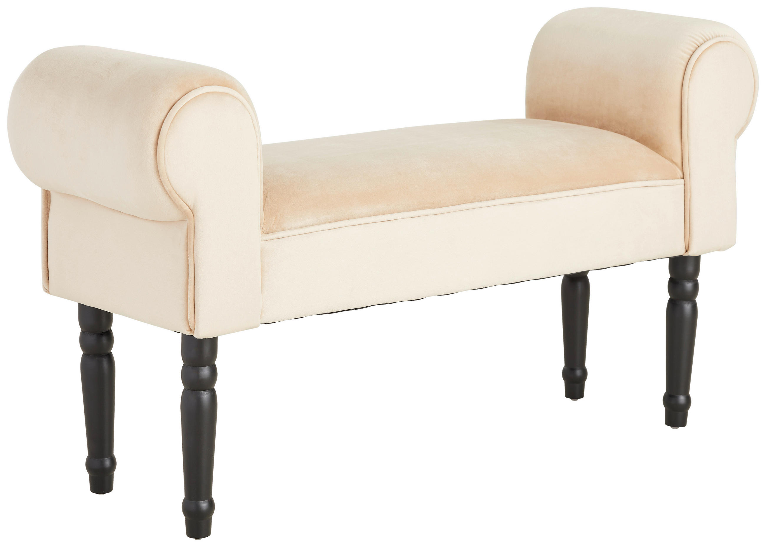HOCKER Samt Kiefer Schwarz, Beige - Beige/Schwarz, Trend, Holz/Textil (100/54/30cm) - Xora