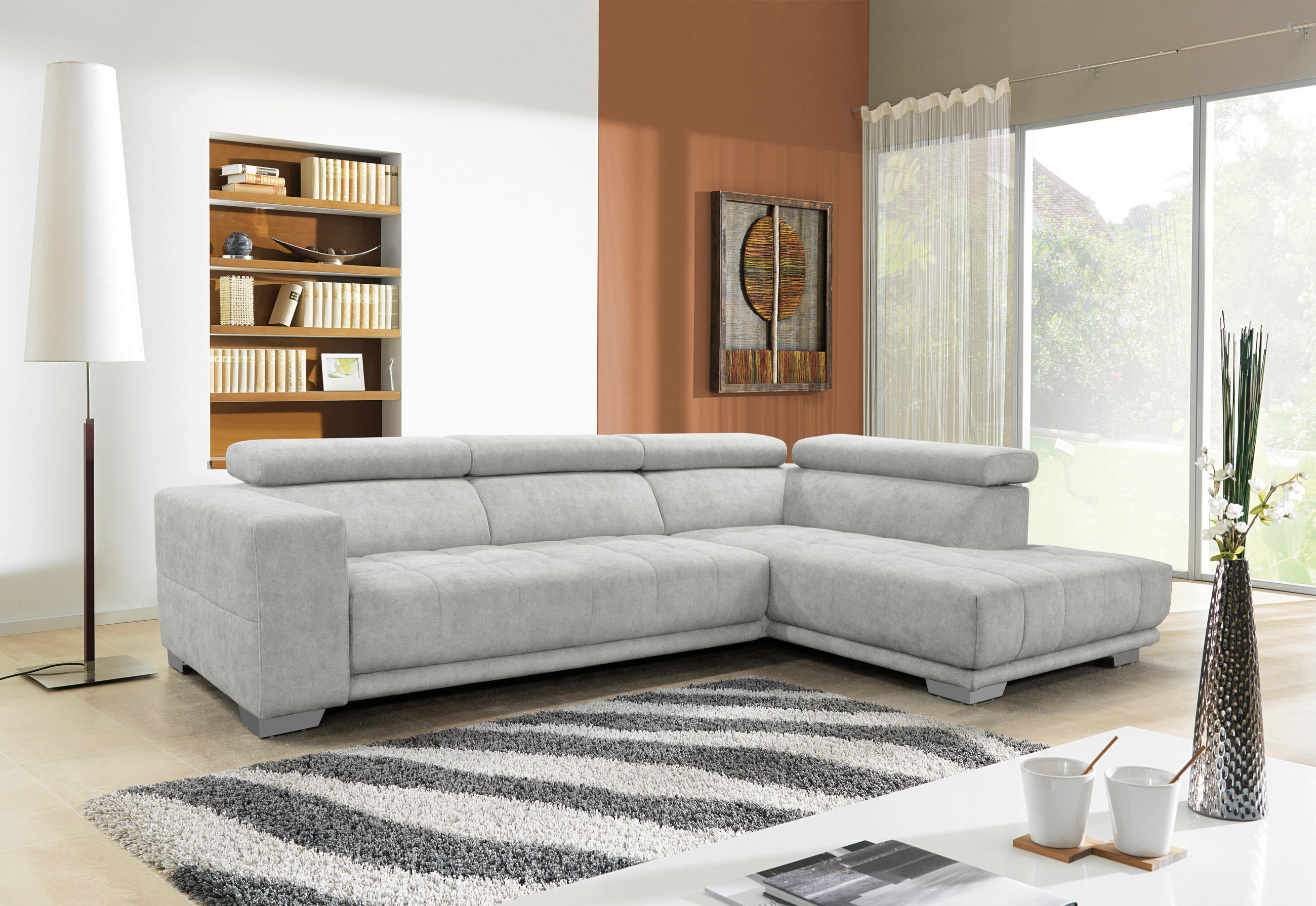 SEDEŽNA GARNITURA, šenilja svetlo siva  - barve kroma/svetlo siva, Design, tekstil (301/207cm) - Xora