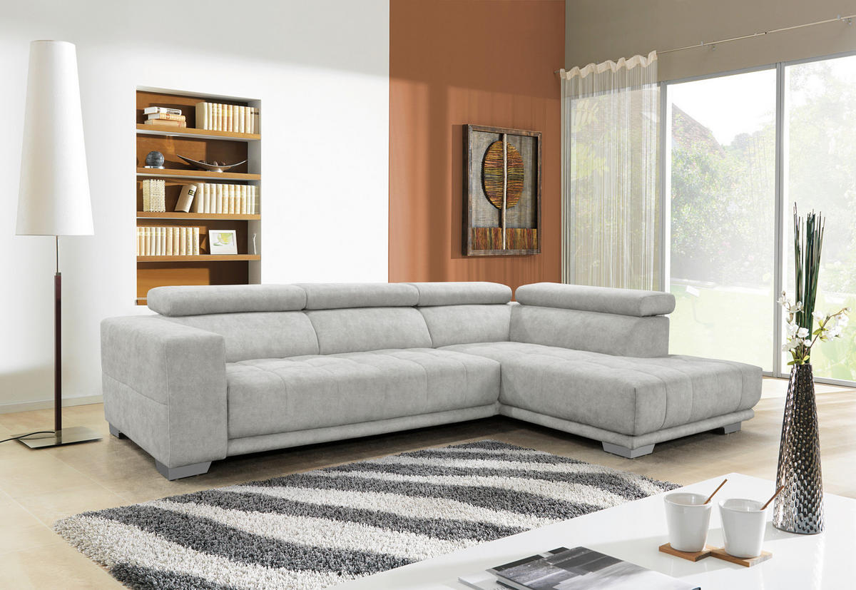 SEDEŽNA GARNITURA, šenilja svetlo siva  - barve kroma/svetlo siva, Design, tekstil (301/207cm) - Xora