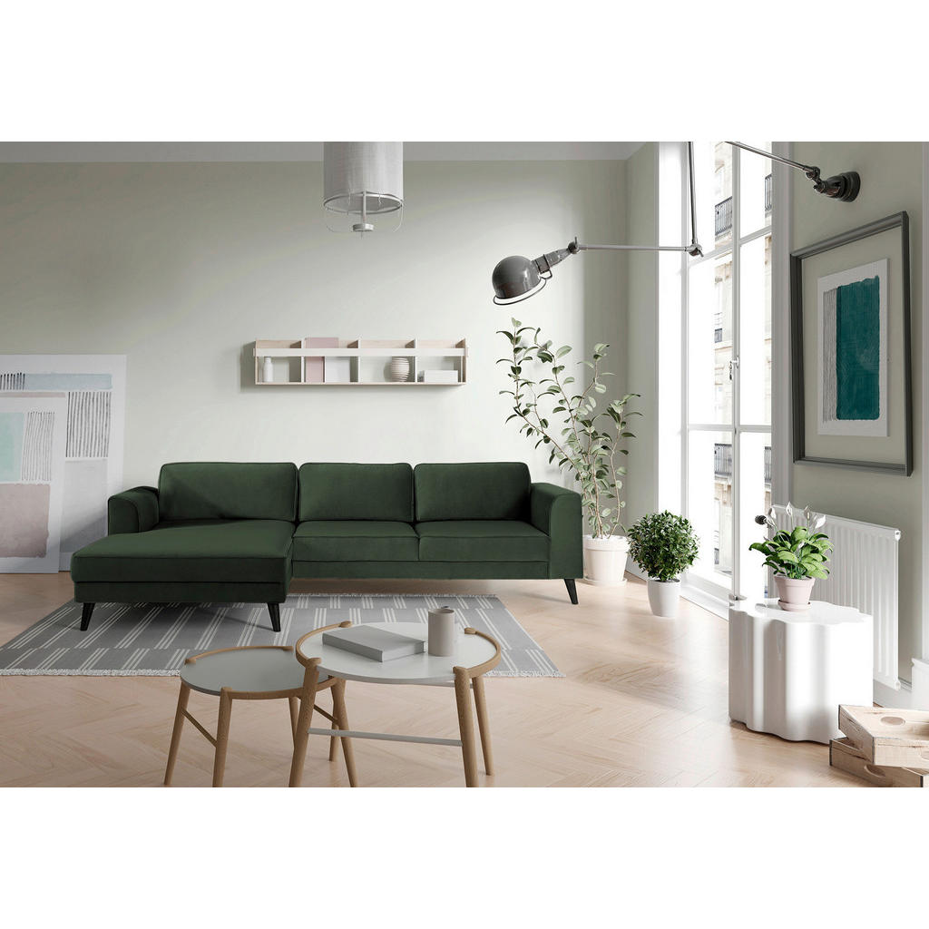 Thumbnail - Trendmanufaktur Ecksofa Lumber Jack, Dunkelgrün, Textil, Wenge, 4-Sitzer, Ottomane links, L-Form, 277x167 cm, Typenauswa...