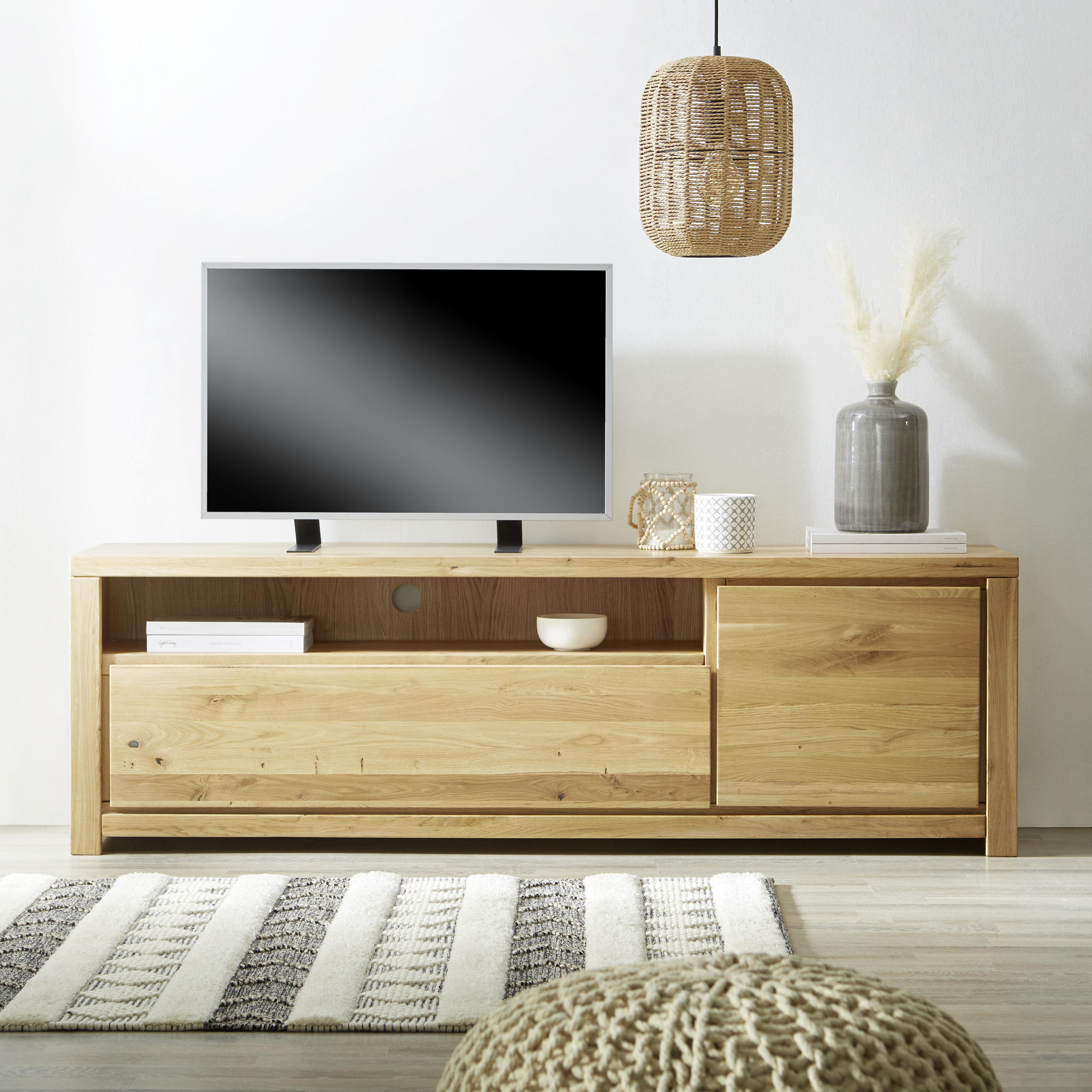 LOWBOARD Eiche massiv Eichefarben - Eichefarben, Natur, Holz (180/57/40cm) - Linea Natura