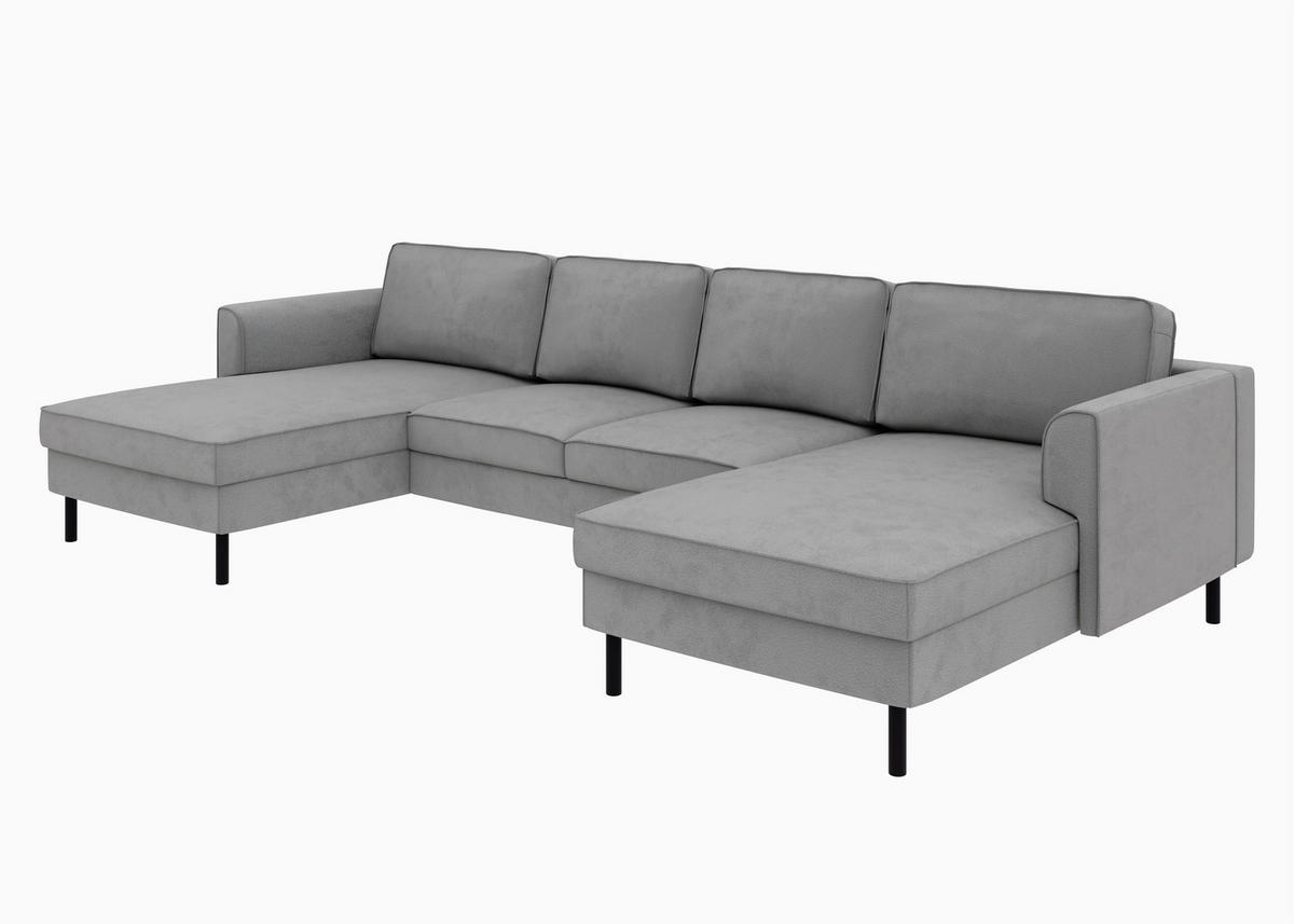 WOHNLANDSCHAFT Schlammfarben Struktur  - Schlammfarben/Schwarz, MODERN, Textil/Metall (161/306/161cm) - Trendmanufaktur