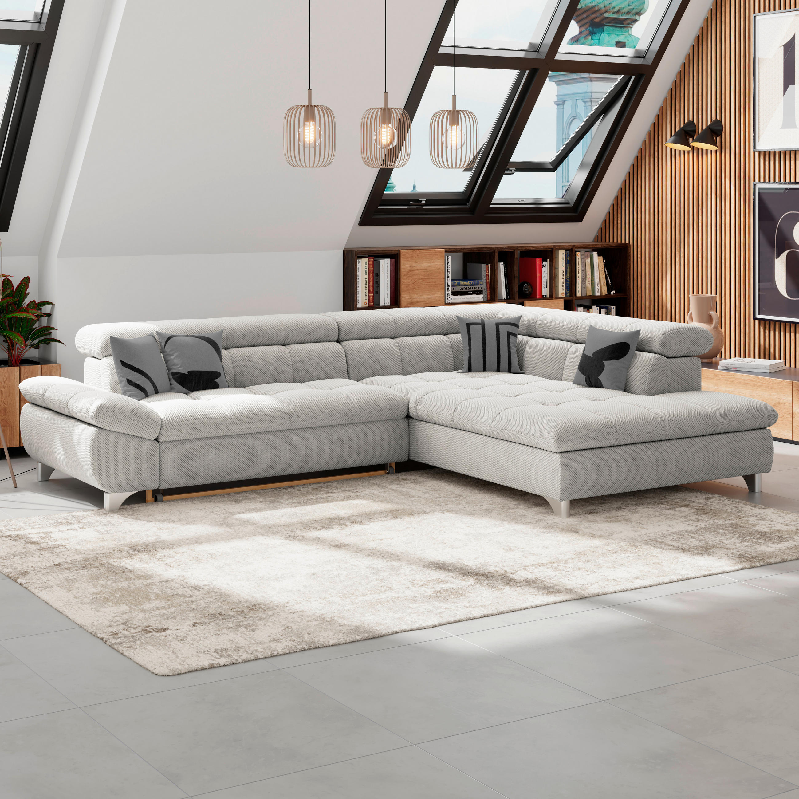 ECKSOFA Beige Chenille  - Chromfarben/Beige, KONVENTIONELL, Textil/Metall (312/234cm) - Livetastic