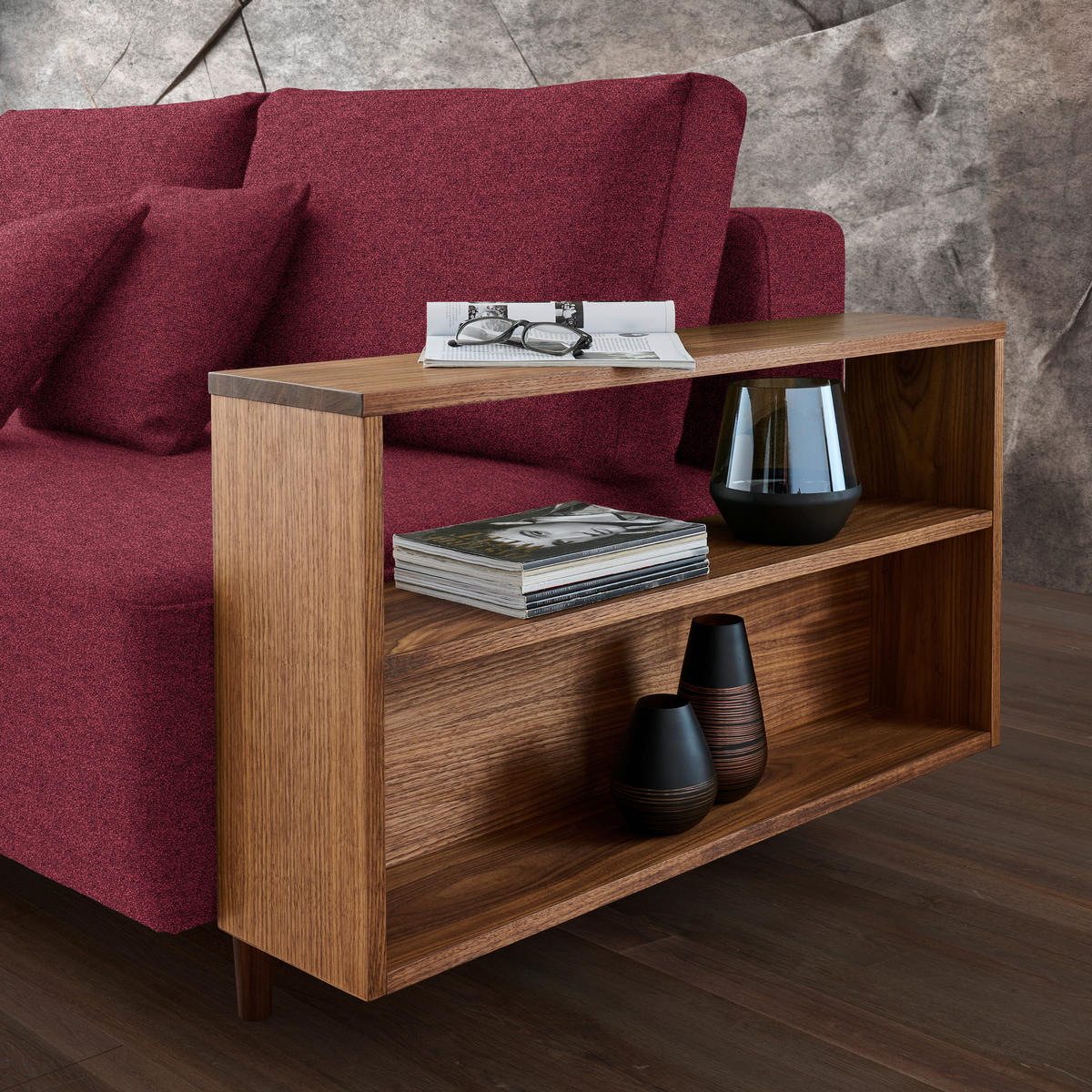 SCHLAFSOFA in Textil Rot  - Rot/Nussbaumfarben, Natur, Holz/Textil (228/90/100cm) - Joka