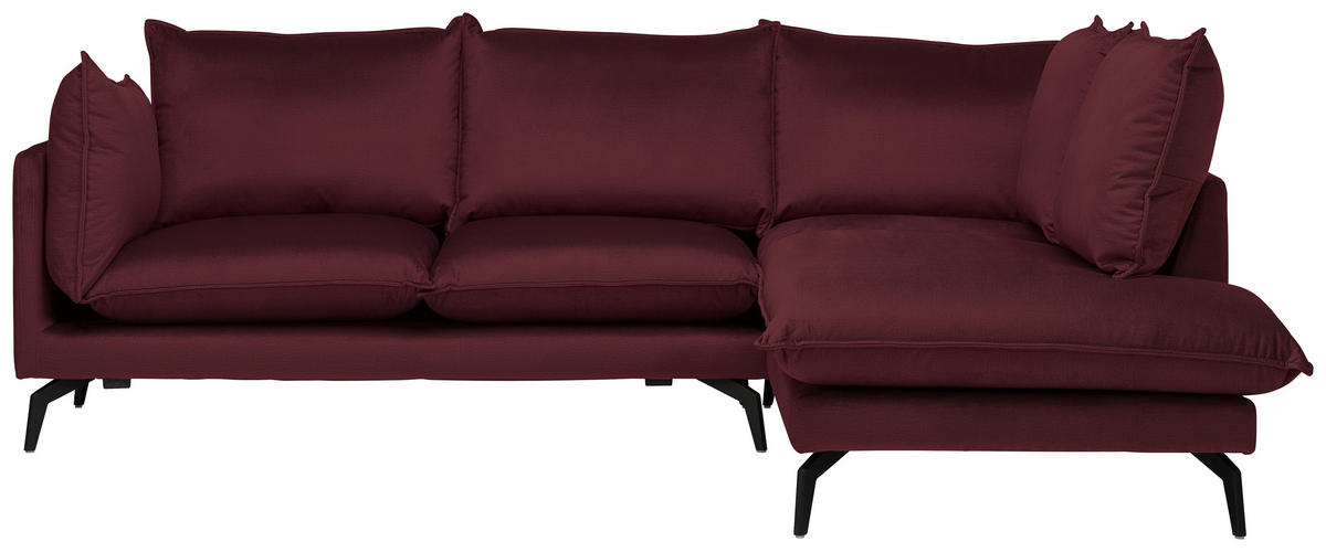 ECKSOFA Bordeaux Samt  - Bordeaux/Schwarz, Design, Textil/Metall (241/200cm) - Carryhome