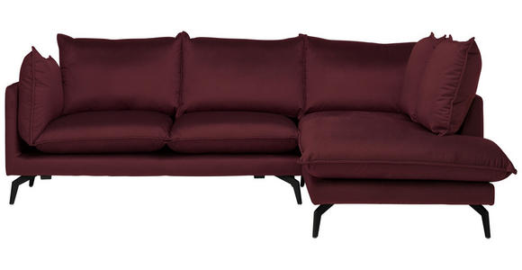 ECKSOFA Bordeaux Samt  - Bordeaux/Schwarz, Design, Textil/Metall (241/200cm) - Carryhome