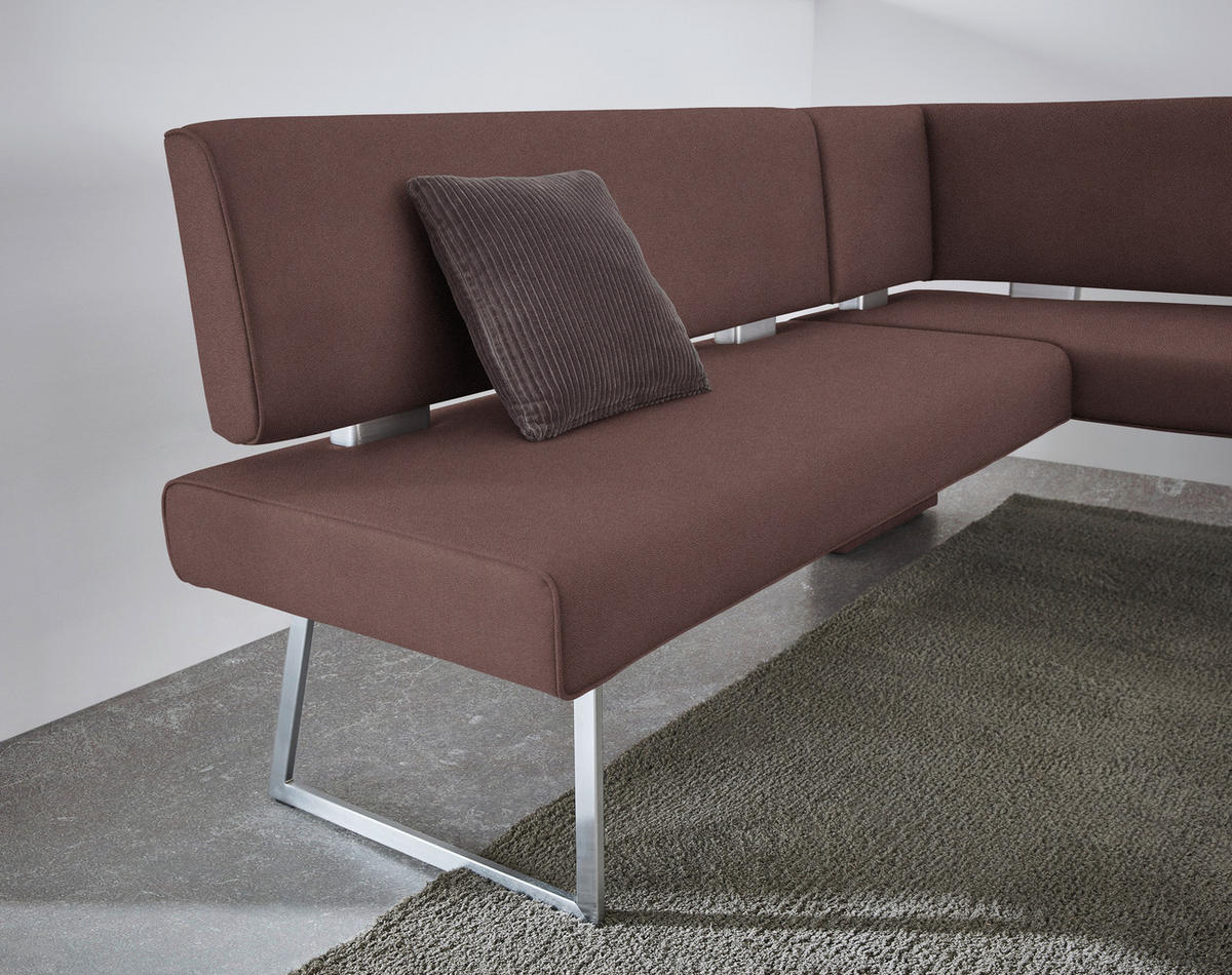 ECKBANK in Metall, Textil Edelstahlfarben, Dunkelbraun  - Edelstahlfarben/Dunkelbraun, Design, Textil/Metall (208/160cm) - Dieter Knoll