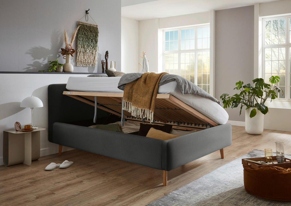 POLSTERBETT 140/200 cm  in Anthrazit  - Eichefarben/Birkefarben, Design, Holz/Textil (140/200cm) - Xora