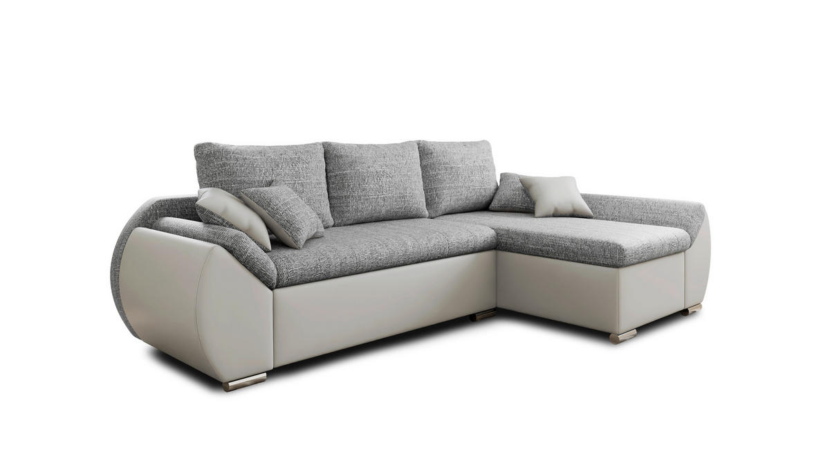 ECKSOFA  AURO Grau, Weiß  - Silberfarben/Weiß, Design, Kunststoff/Textil (275/155cm) - MID.YOU