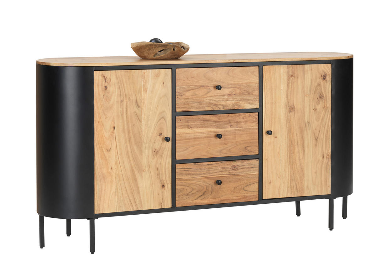 COMODĂ CU UșI 170/90/40 cm  - negru/culoare lemn acacia, Trend, metal/lemn (170/90/40cm) - Ambia Home