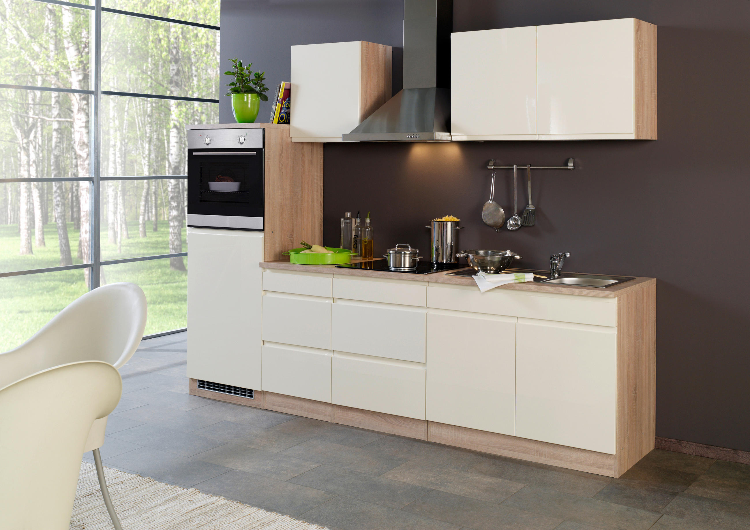 Küchenzeile Cardiff M. Geräten 270 Cm Creme/sonoma Eiche