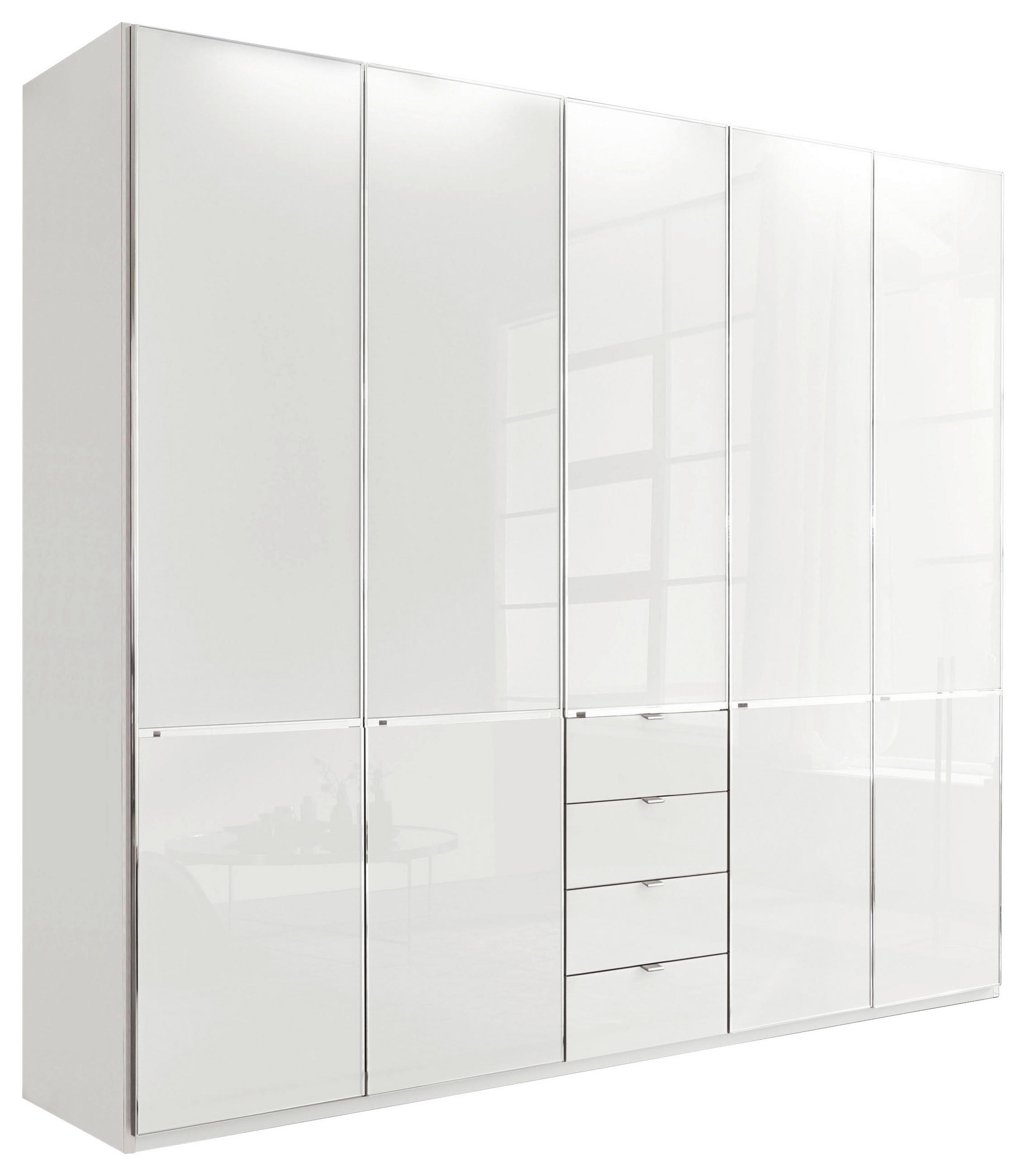 KLEIDERSCHRANK 250/216/58 cm 5-türig Weiß  - Chromfarben/Weiß, KONVENTIONELL, Glas/Holzwerkstoff (250/216/58cm) - Novel