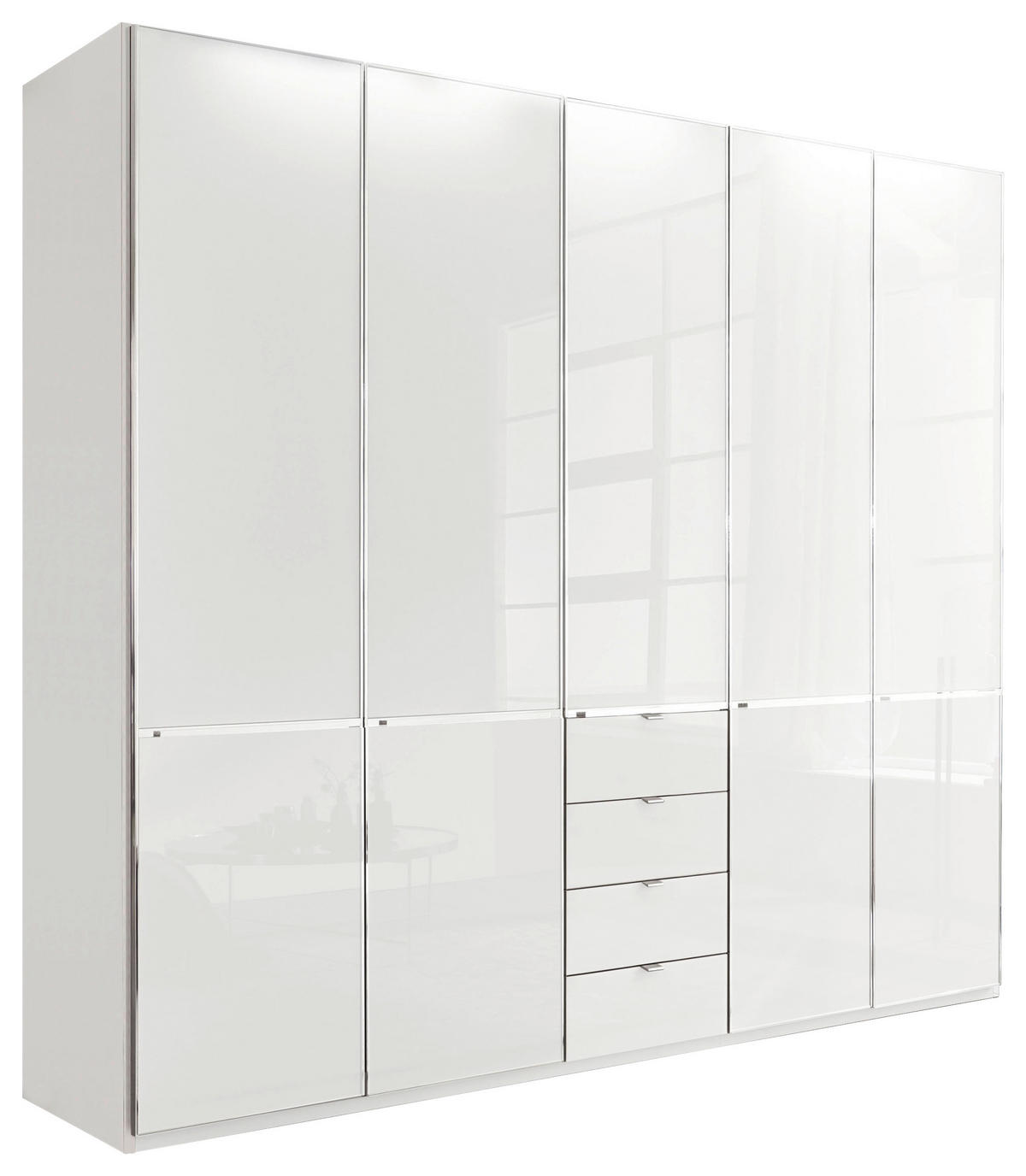 KLEIDERSCHRANK in Weiss  - Chromfarben/Weiss, Konventionell, Glas/Holzwerkstoff (250/216/58cm) - Novel