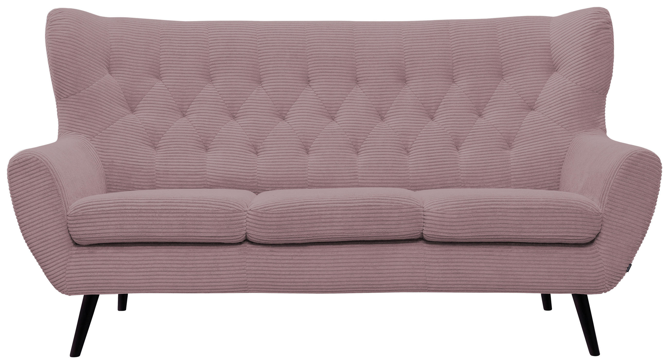 3-SITZER-SOFA Cord Rosa  - Schwarz/Rosa, Design, Holz/Textil (187/101/95cm) - Stylife