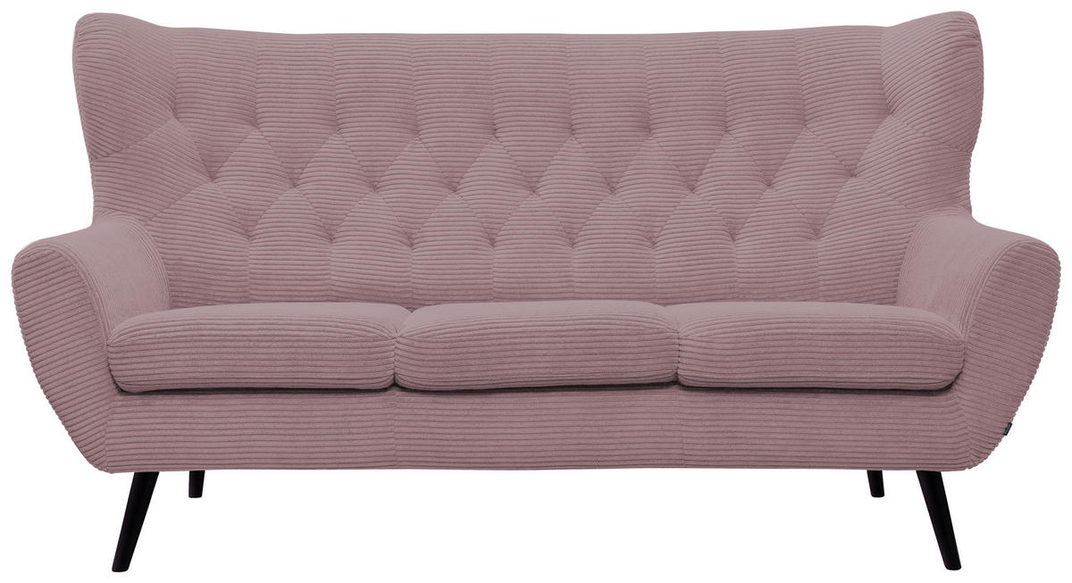 3-SITZER-SOFA Cord Rosa  - Schwarz/Rosa, Design, Holz/Textil (187/101/95cm) - Stylife